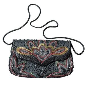 Beaded Evening Bag Clutch Purse Formal Party Handbag Black‎